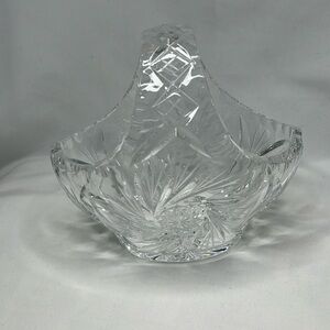 Vintage Pinwheel Crystal Basket Candy Bowl with Handle